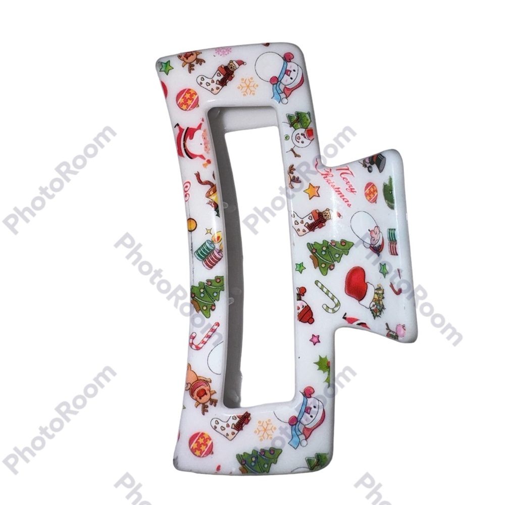 Hair claw clip mini multi Christmas prints white gym stocking stuffer gifts. NWT